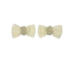 Set of 2 Pearl Ribbon Hair Clip - off White